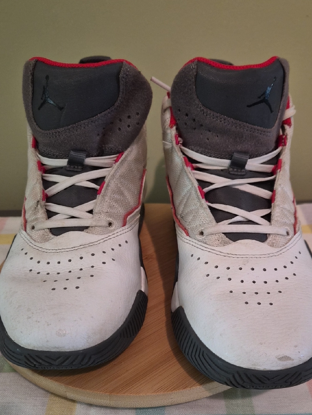 Jordan Kids White, Gray and Red High-Top Sneakers